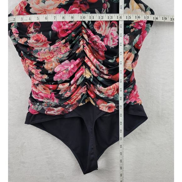Whimsigoth Romantic Thong Contour Bodysuit XL Strappy Rusch Black Mesh Floral - Picture 13 of 13